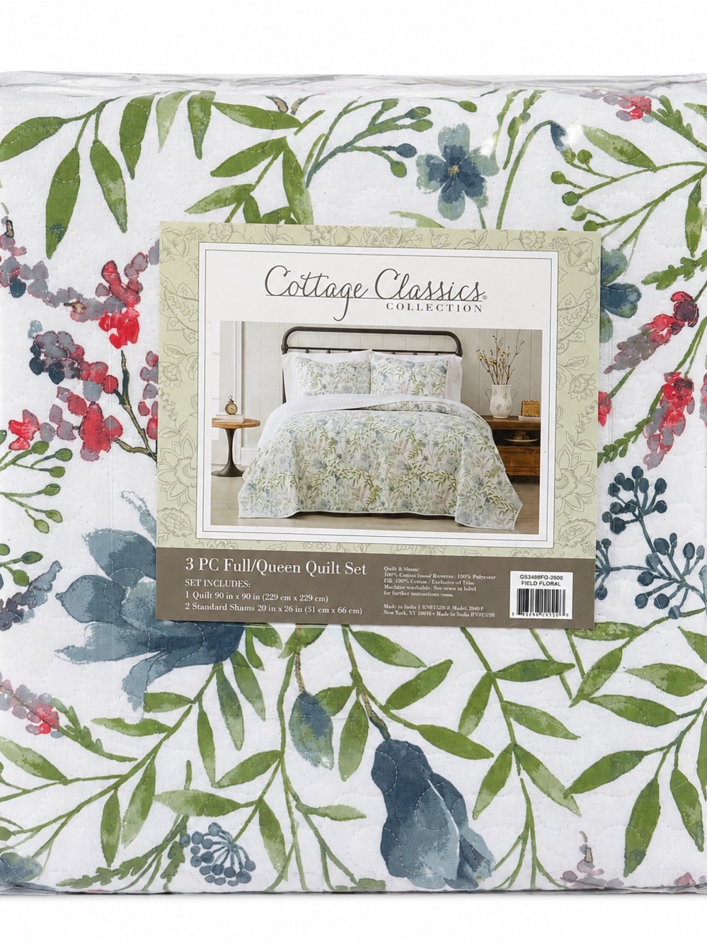 Cottage Classics Floral Quilt Set - Full/Queen, Green & Blue